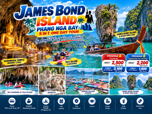 JAMES BOND ISLAND 5 IN 1 – PHANG NGA BAY One Day Tour by Longtail Boat